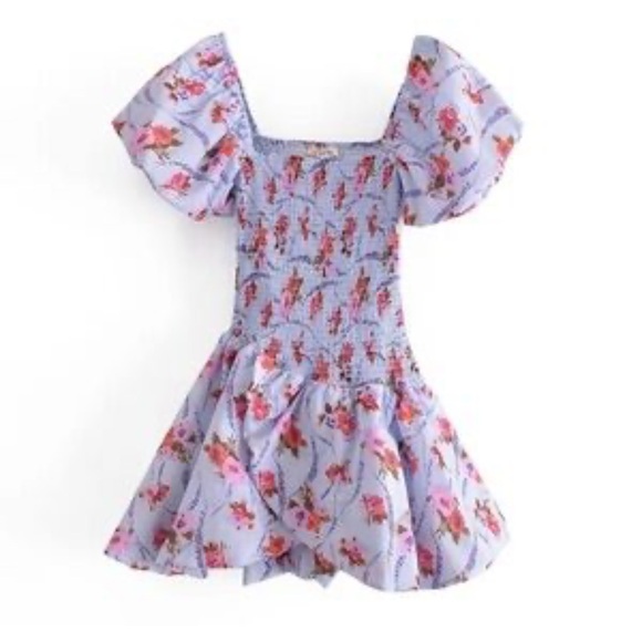 Floral puff sleeve smocked dress - Picture 2 of 5